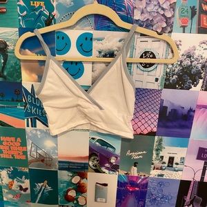 Brandy Melville White Amara Tank with Blue Trim